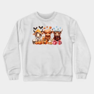 Happy Hallothanksmas Highland Cow #2 Crewneck Sweatshirt